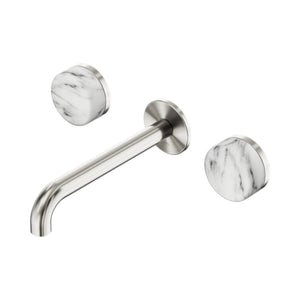 NERO SERENITY WALL BASIN SET SPOUT WITH ARABESCATO CORCHIA HANDLE BRUSHED NICKEL (AVAILABLE IN 160MM, 185MM AND 220MM)