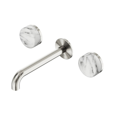 NERO SERENITY WALL BASIN SET SPOUT WITH ARABESCATO CORCHIA HANDLE BRUSHED NICKEL (AVAILABLE IN 160MM, 185MM AND 220MM)