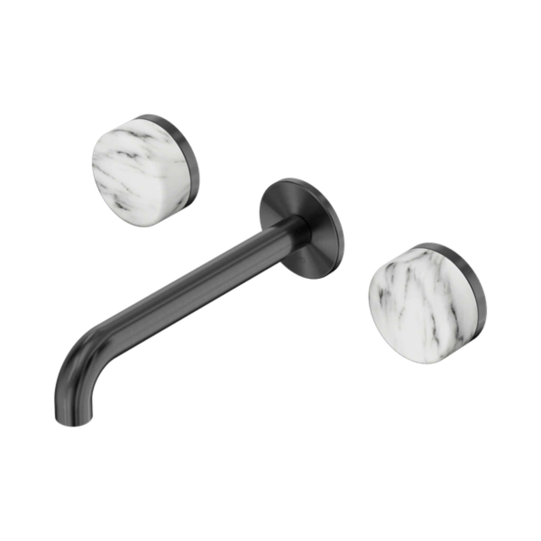 NERO SERENITY WALL BASIN SET SPOUT WITH ARABESCATO CORCHIA HANDLE GUN METAL (AVAILABLE IN 160MM, 185MM AND 220MM)