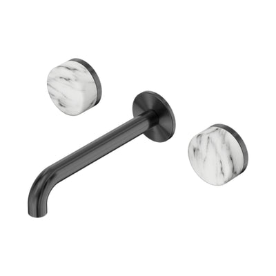 NERO SERENITY WALL BASIN SET SPOUT WITH ARABESCATO CORCHIA HANDLE GUN METAL (AVAILABLE IN 160MM, 185MM AND 220MM)