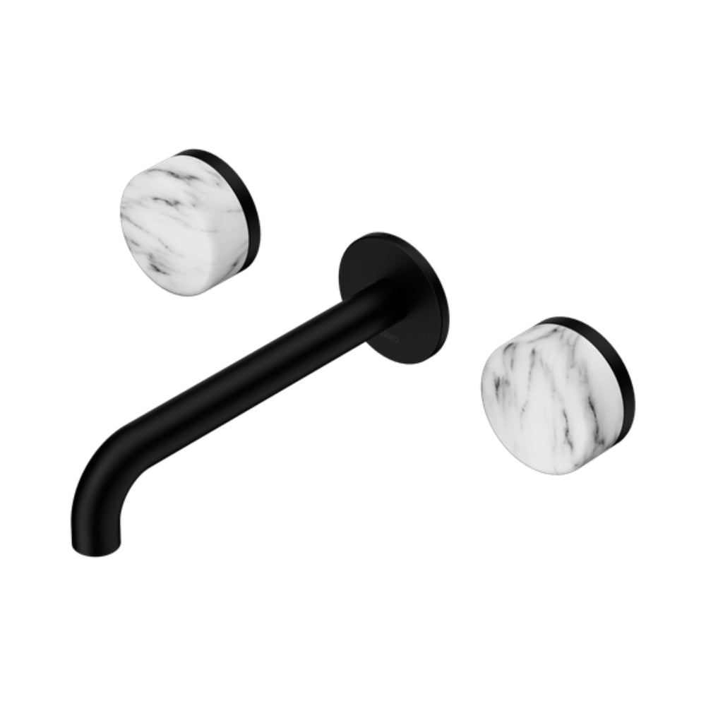 NERO SERENITY WALL BASIN SET SPOUT WITH ARABESCATO CORCHIA HANDLE MATTE BLACK (AVAILABLE IN 160MM, 185MM AND 220MM)