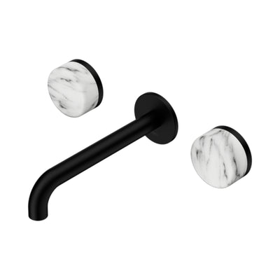 NERO SERENITY WALL BASIN SET SPOUT WITH ARABESCATO CORCHIA HANDLE MATTE BLACK (AVAILABLE IN 160MM, 185MM AND 220MM)