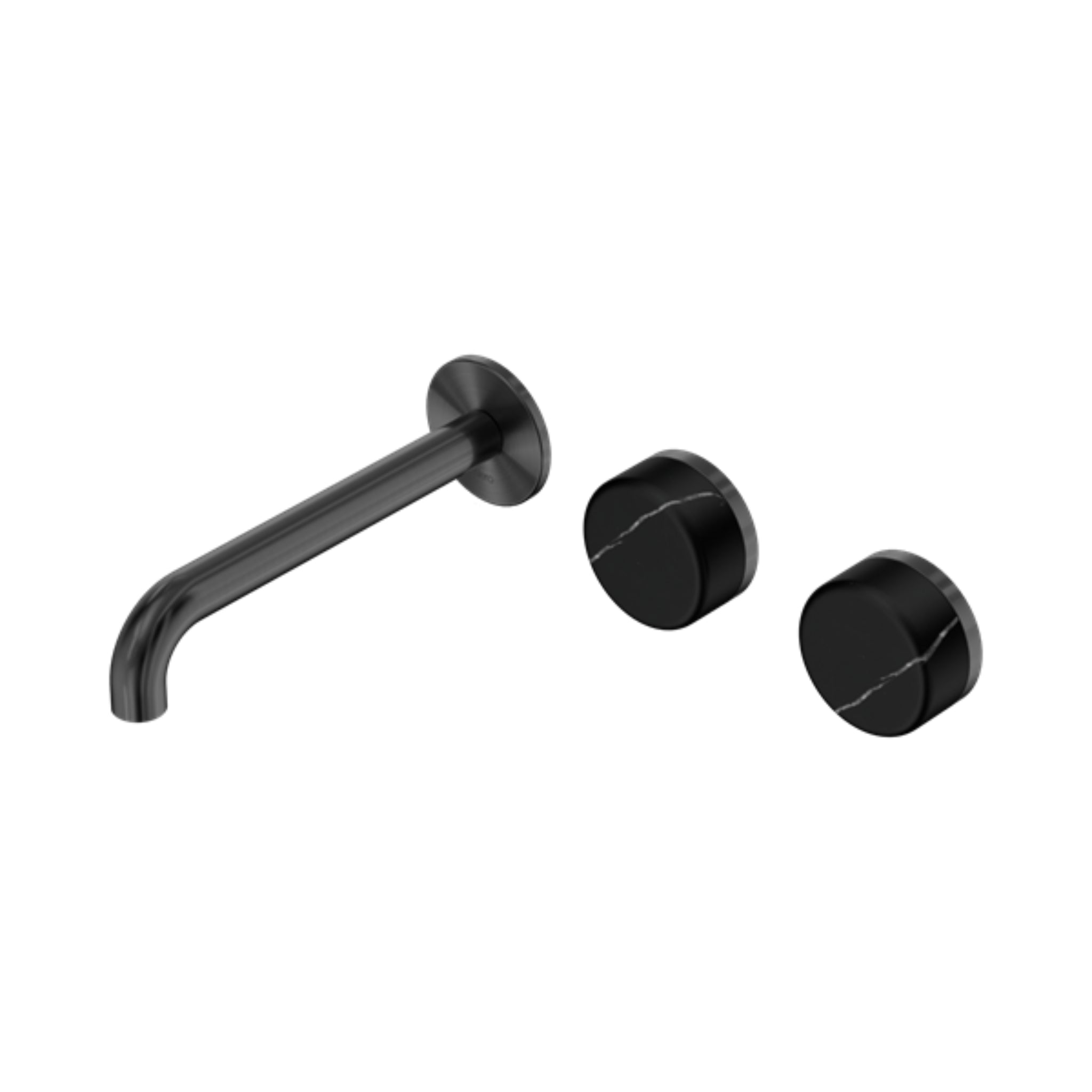 NERO SERENITY WALL BASIN SET OFFSET SPOUT WITH MARQUINA BLACK HANDLE GUN METAL (AVAILABLE IN 160MM, 185MM AND 220MM)