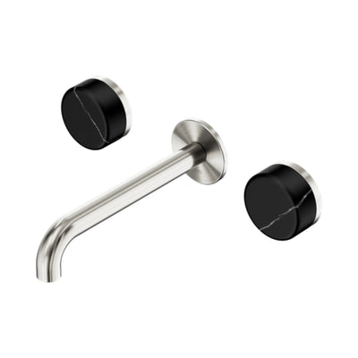 NERO SERENITY WALL BASIN SET SPOUT WITH MARQUINA BLACK HANDLE BRUSHED NICKEL (AVAILABLE IN 160MM, 185MM AND 220MM)