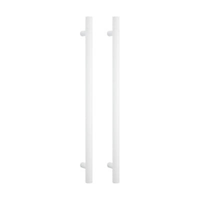 RADIANT HEATING VERTICAL ROUND HEATED SINGLE TOWEL RAIL WARM MATTE WHITE 950MM