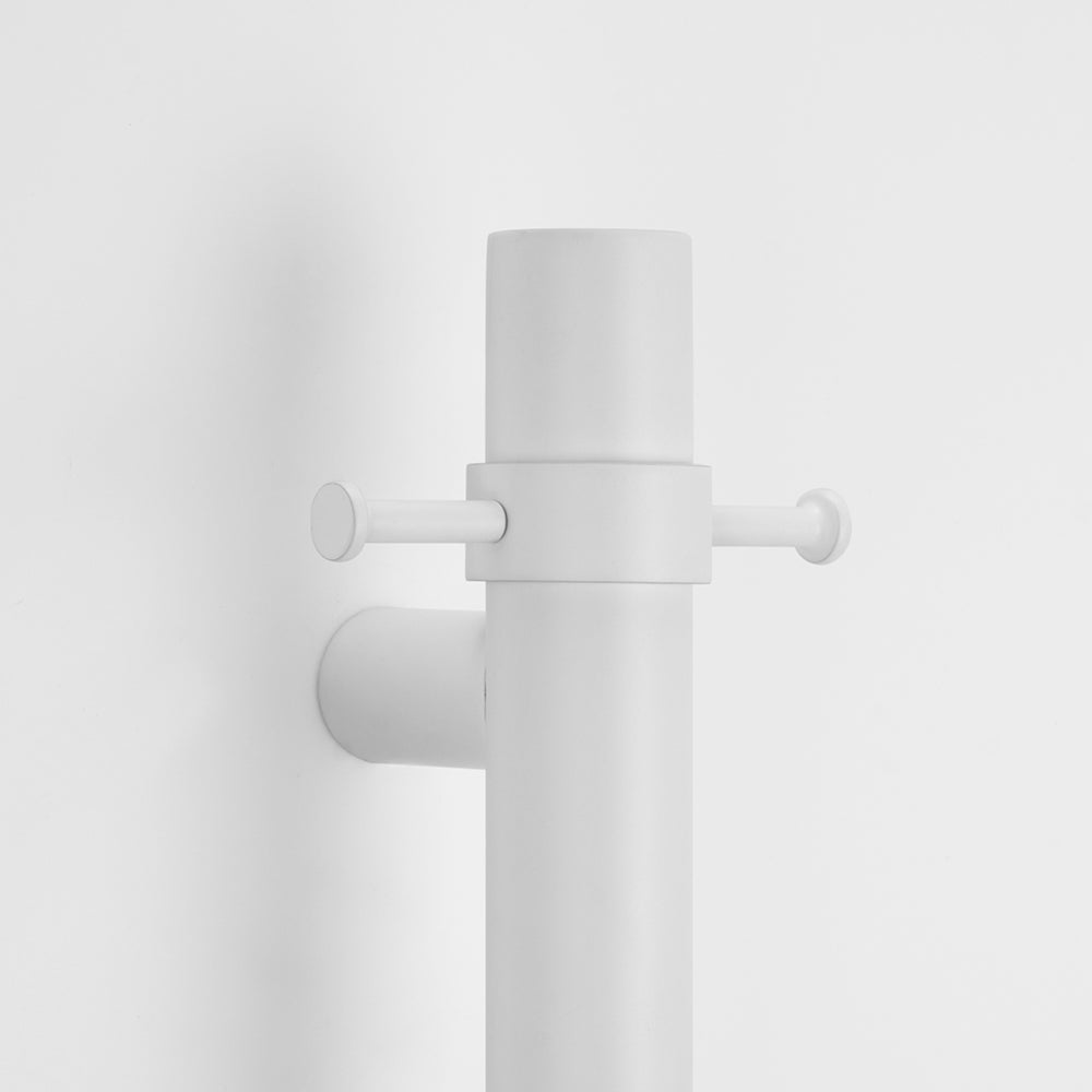 RADIANT HEATING VERTICAL ROUND HEATED SINGLE TOWEL RAIL WARM MATTE WHITE 950MM