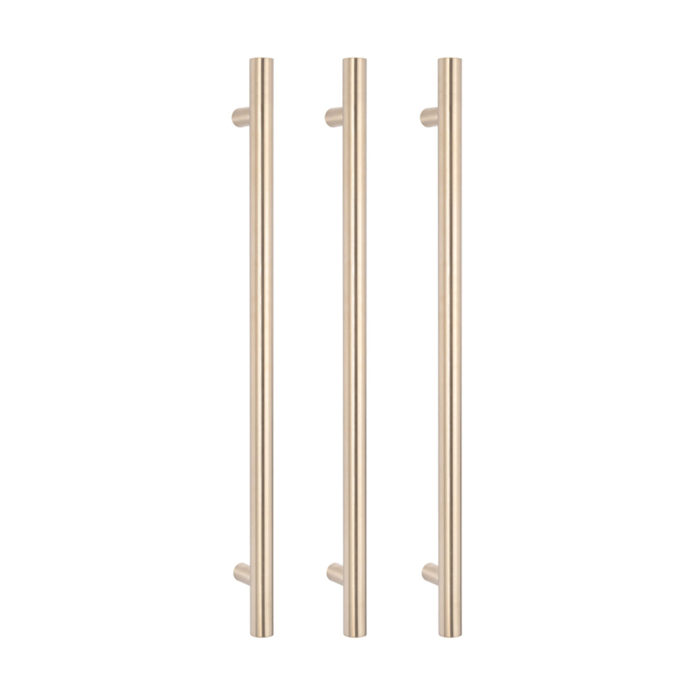 RADIANT HEATING VERTICAL ROUND HEATED SINGLE TOWEL RAIL WARM BRUSHED NICKEL 950MM