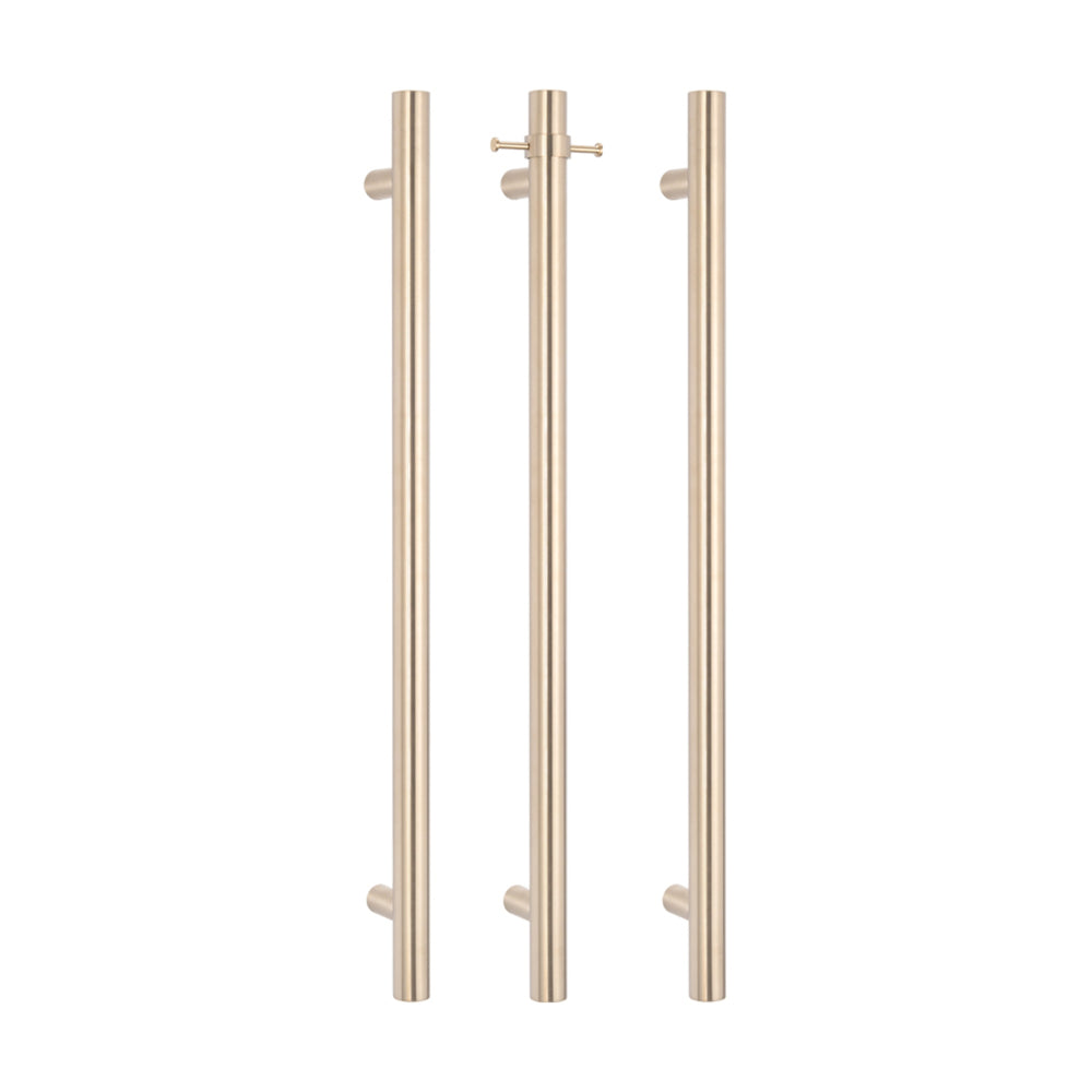 RADIANT HEATING VERTICAL ROUND HEATED SINGLE TOWEL RAIL WARM BRUSHED NICKEL 950MM