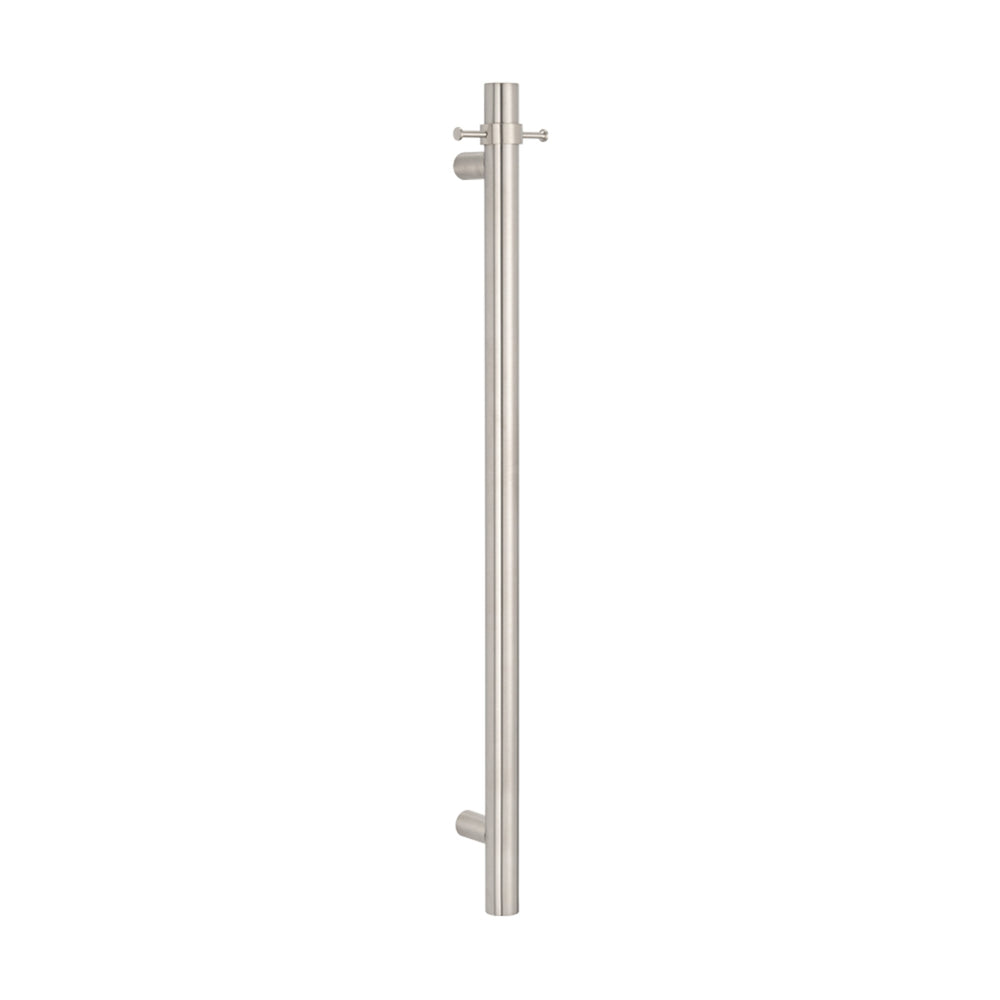 RADIANT HEATING VERTICAL ROUND HEATED SINGLE TOWEL RAIL COOL BRUSHED NICKEL 950MM