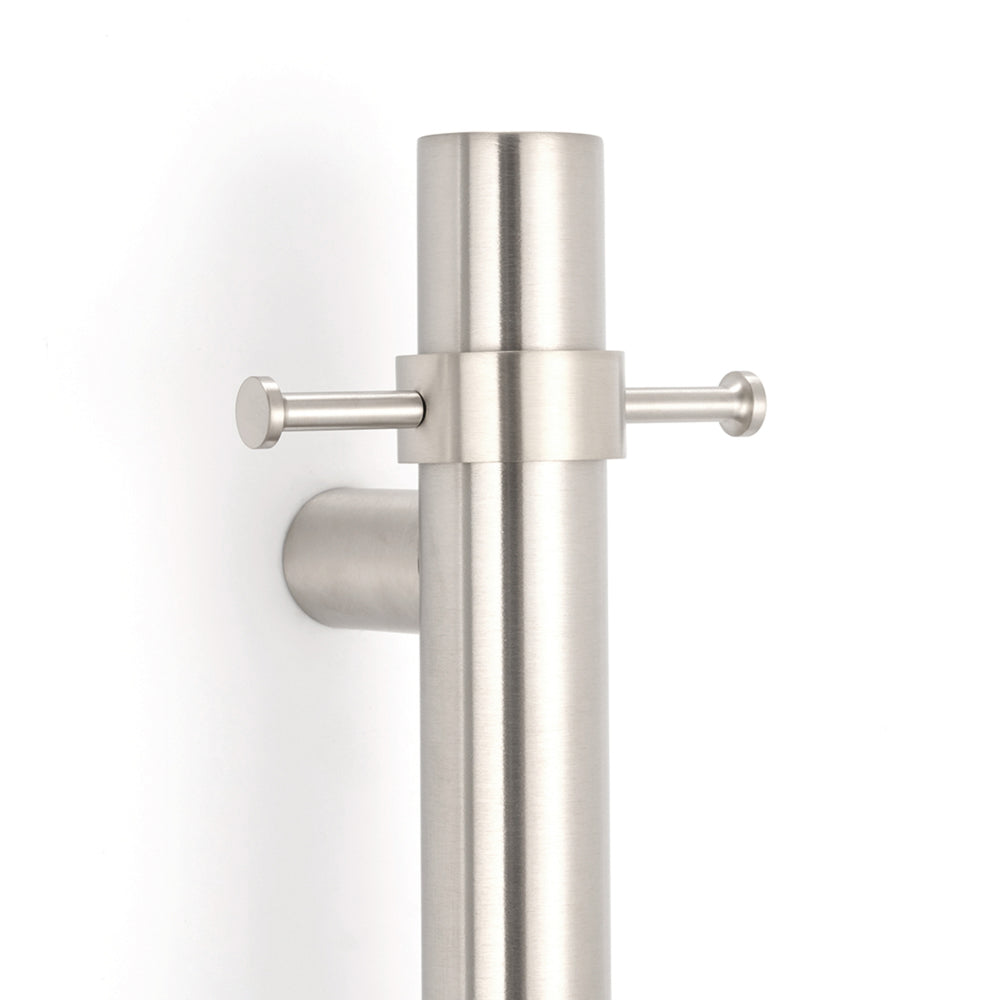 RADIANT HEATING VERTICAL ROUND HEATED SINGLE TOWEL RAIL COOL BRUSHED NICKEL 950MM