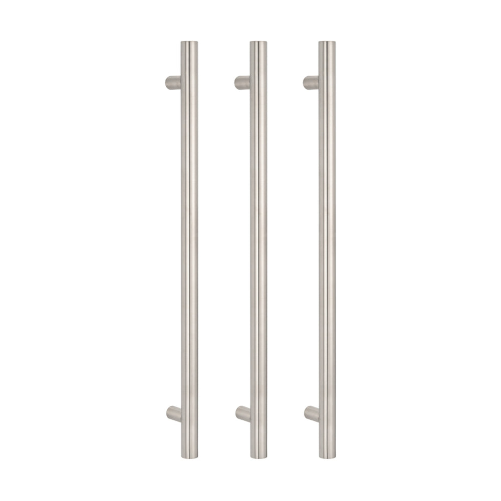 RADIANT HEATING VERTICAL ROUND HEATED SINGLE TOWEL RAIL COOL BRUSHED NICKEL 950MM