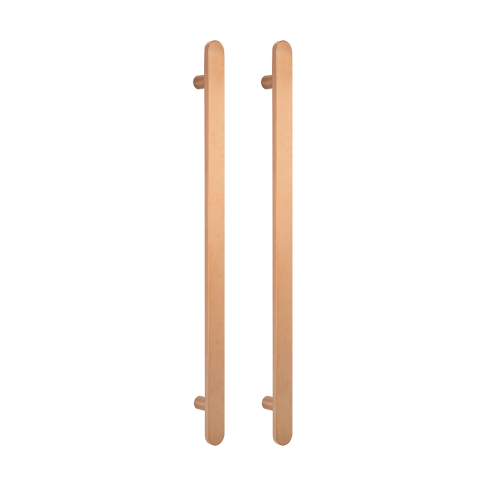 RADIANT HEATING VERTICAL FLAT BAR HEATED SINGLE TOWEL RAIL BRUSHED COPPER 930MM