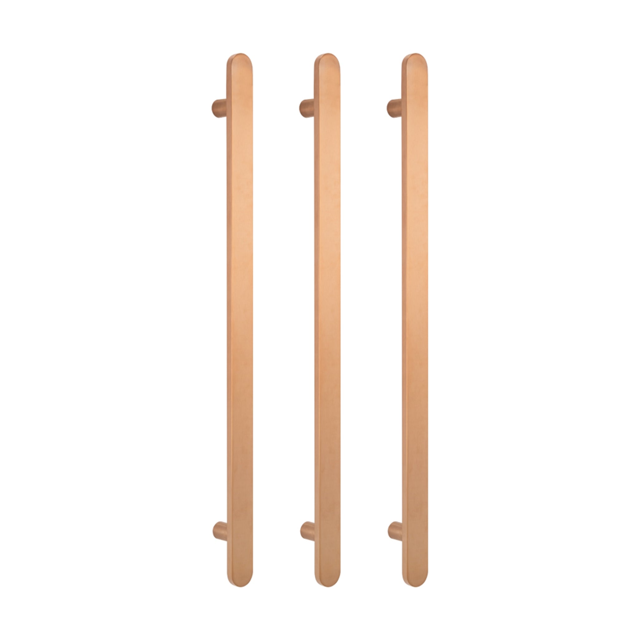 RADIANT HEATING VERTICAL FLAT BAR HEATED SINGLE TOWEL RAIL BRUSHED COPPER 930MM