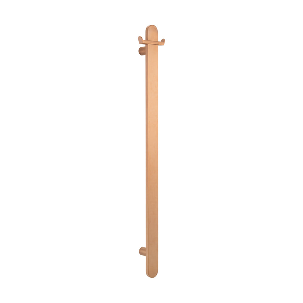 RADIANT HEATING VERTICAL FLAT BAR HEATED SINGLE TOWEL RAIL BRUSHED COPPER 930MM
