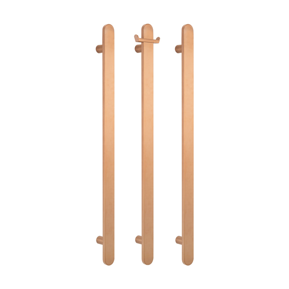 RADIANT HEATING VERTICAL FLAT BAR HEATED SINGLE TOWEL RAIL BRUSHED COPPER 930MM