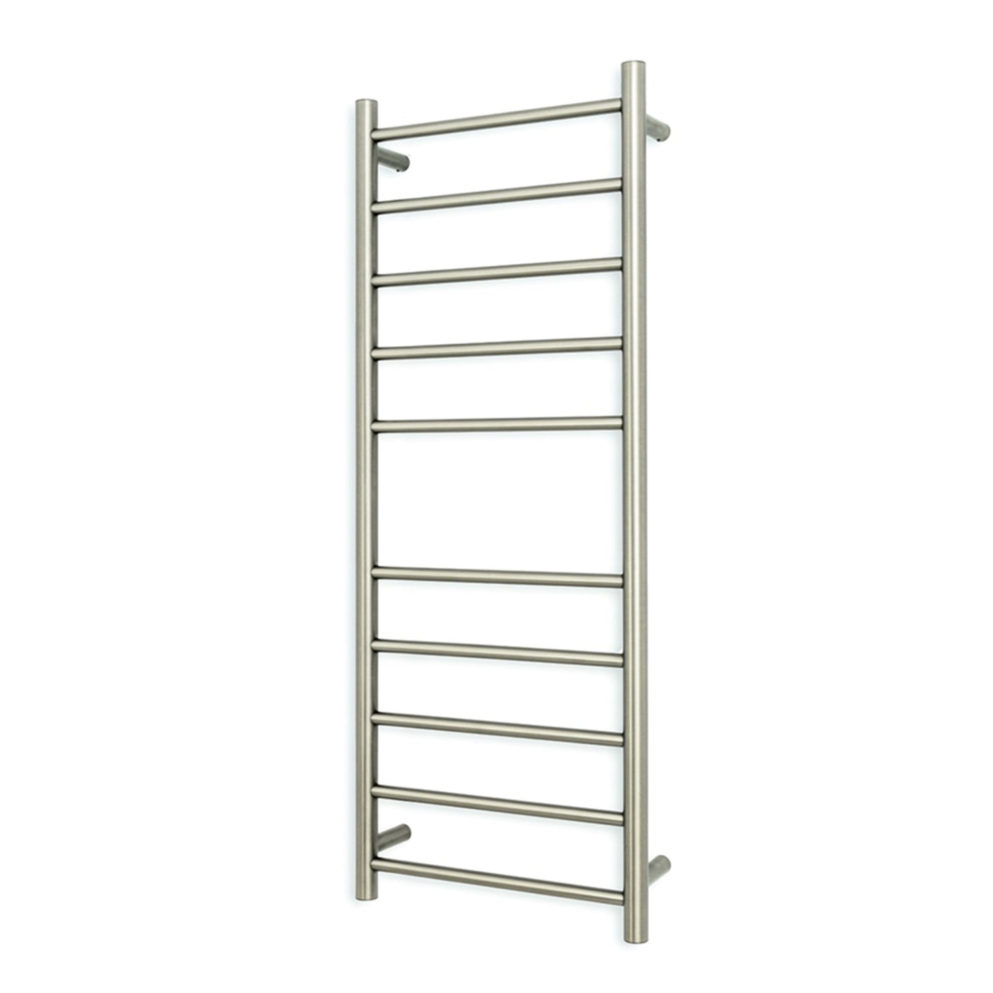 RADIANT HEATING 10-BARS ROUND HEATED TOWEL RAIL COOL BRUSHED NICKEL 430MM