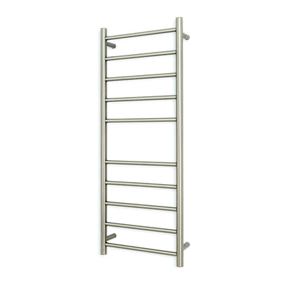 RADIANT HEATING 10-BARS ROUND HEATED TOWEL RAIL COOL BRUSHED NICKEL 430MM