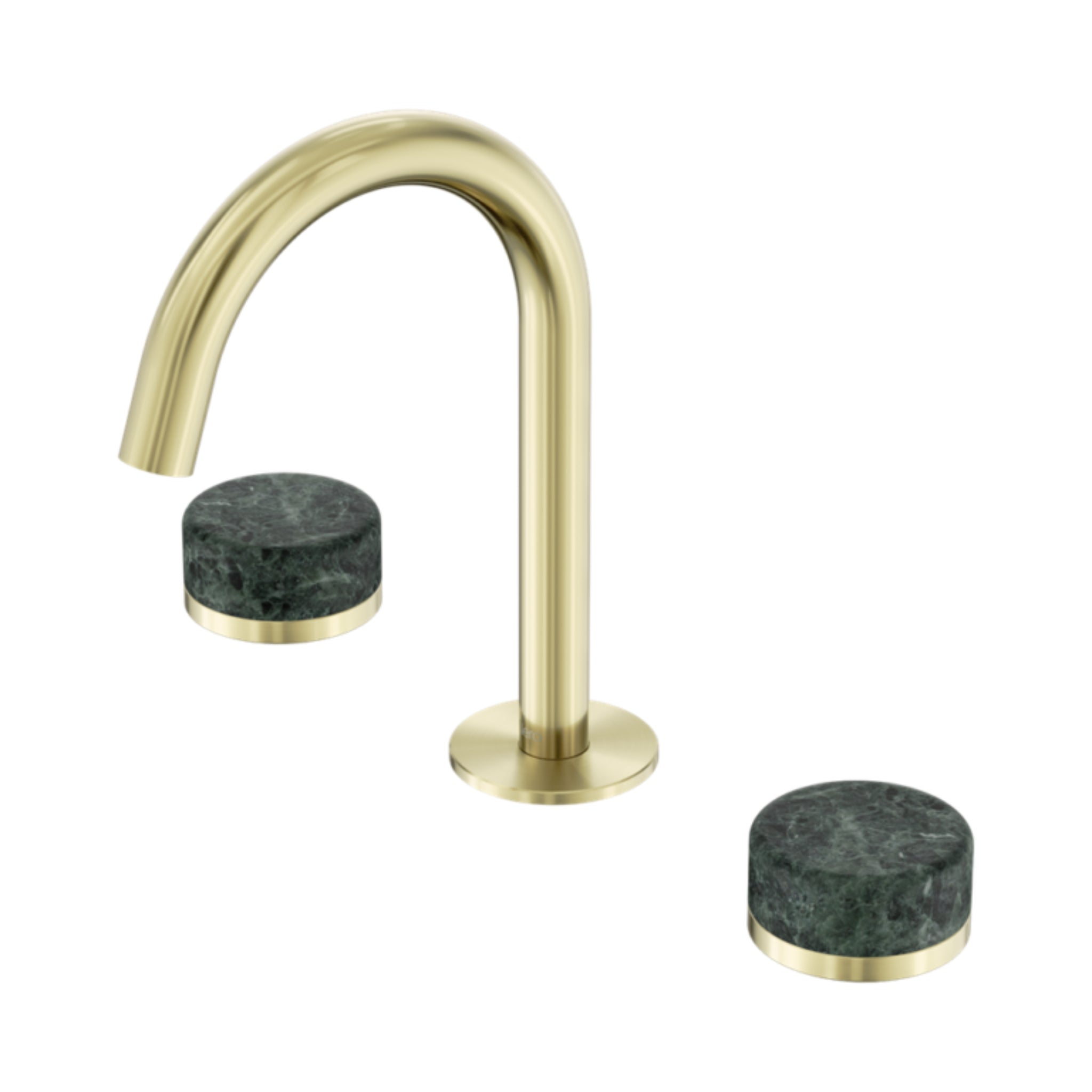 NERO SERENITY BASIN SET ARC SPOUT WITH VERDE ALPI HANDLE 210MM BRUSHED GOLD