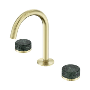 NERO SERENITY BASIN SET ARC SPOUT WITH VERDE ALPI HANDLE 210MM BRUSHED GOLD