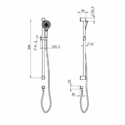NERO MECCA CARE 32MM GRAB RAIL AND ADJUSTABLE SHOWER RAIL SET 900MM GUN METAL