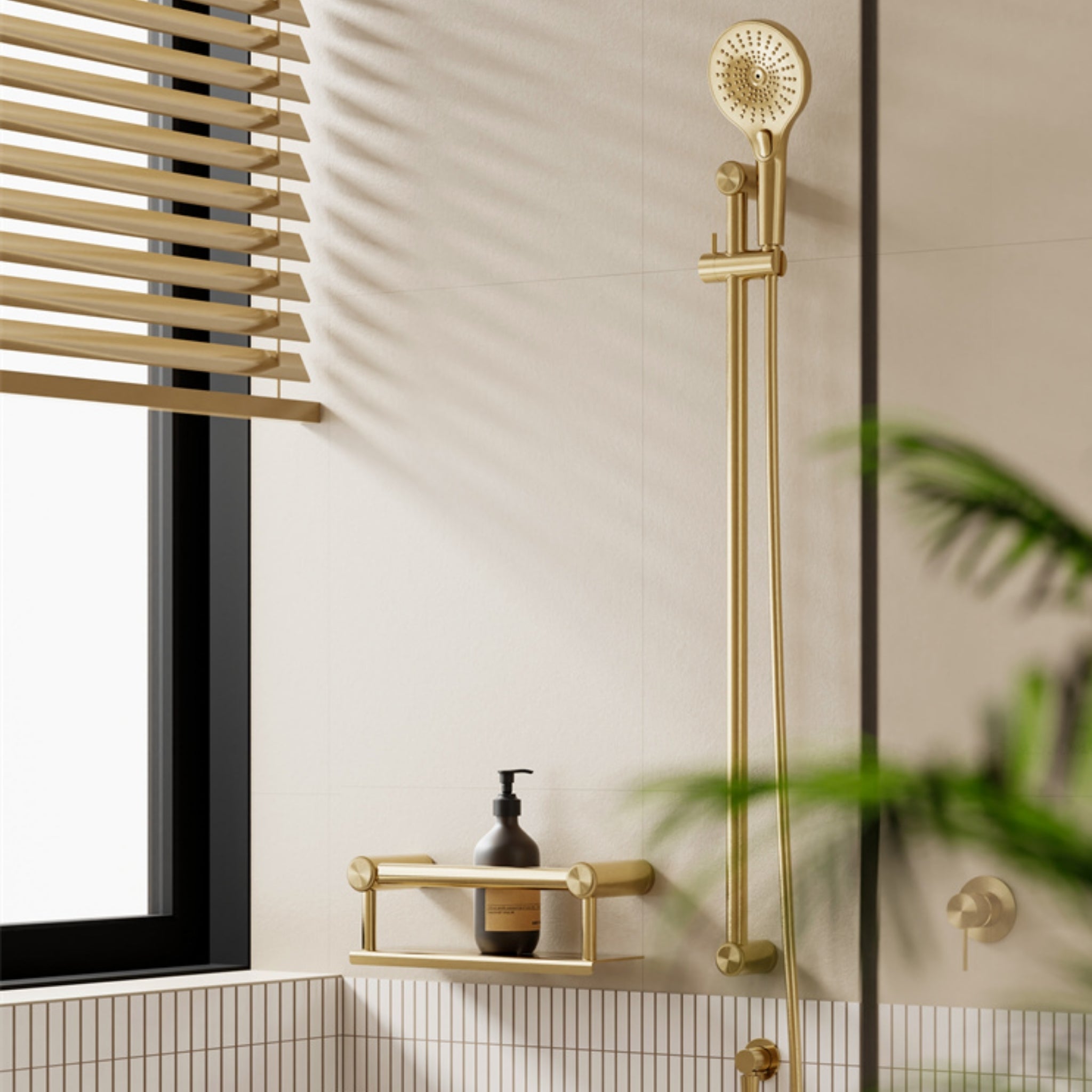NERO MECCA CARE GRAB RAIL WITH SHELF BRUSHED GOLD (AVAILABLE IN 300MM AND 450MM)