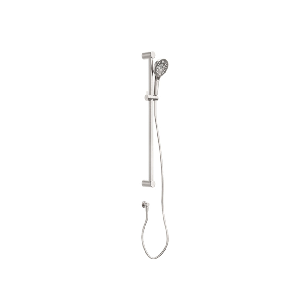 NERO MECCA CARE 25MM GRAB RAIL AND ADJUSTABLE SHOWER RAIL SET 900MM BRUSHED NICKEL