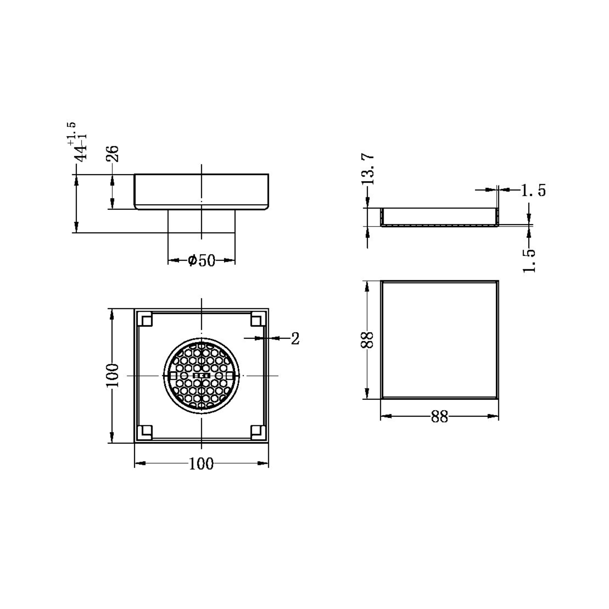 NERO SQUARE TILE INSERT FLOOR WASTE 100MM MATTE BLACK