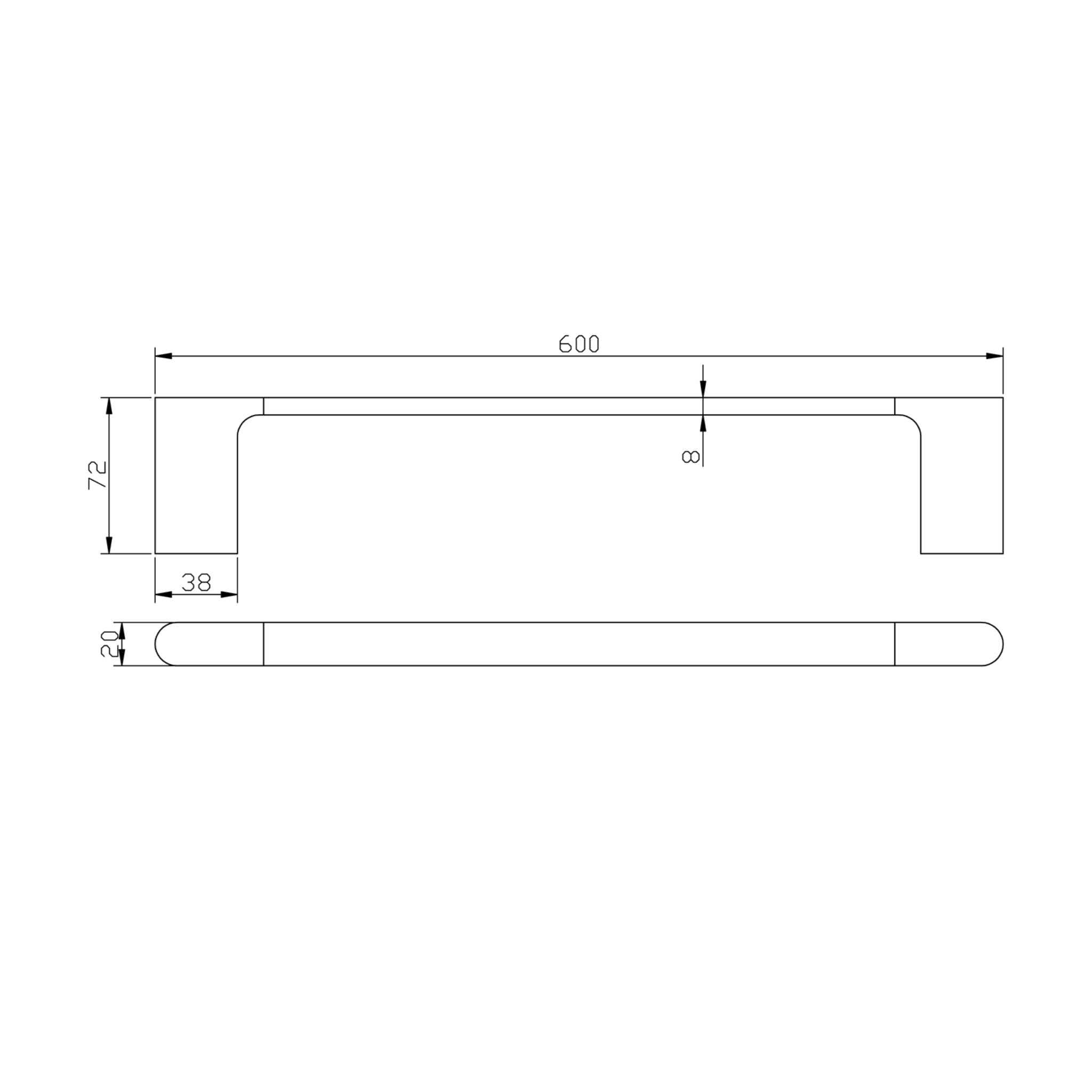 AQUAPERLA VOG SINGLE TOWEL RAIL 600MM BRUSHED NICKEL