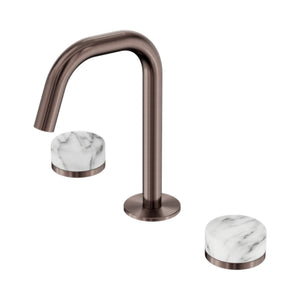 NERO SERENITY BASIN SET EDGE SPOUT WITH ARABESCATO CORCHIA HANDLE 210MM BRUSHED BRONZE