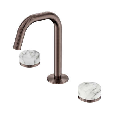 NERO SERENITY BASIN SET EDGE SPOUT WITH ARABESCATO CORCHIA HANDLE 210MM BRUSHED BRONZE