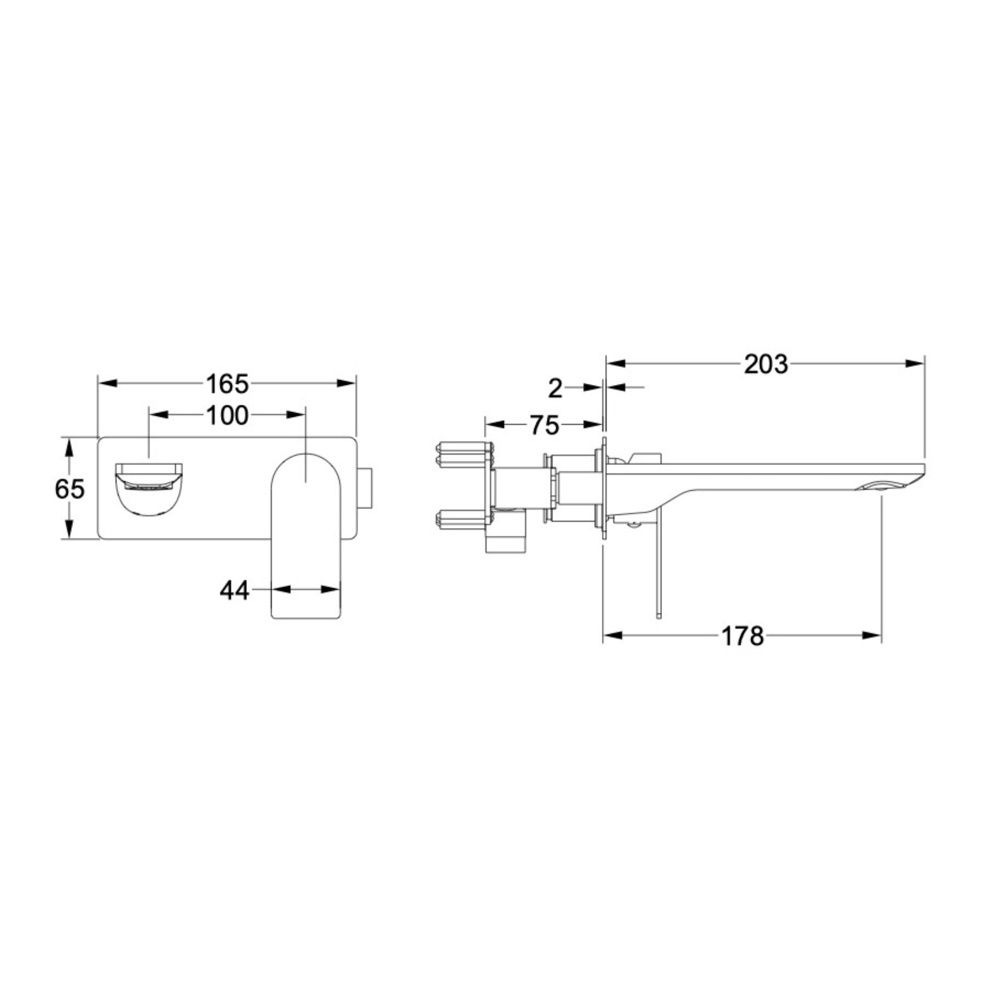 LINSOL VENA LEAD FREE WALL BASIN / BATH MIXER 165MM BRUSHED BRASS