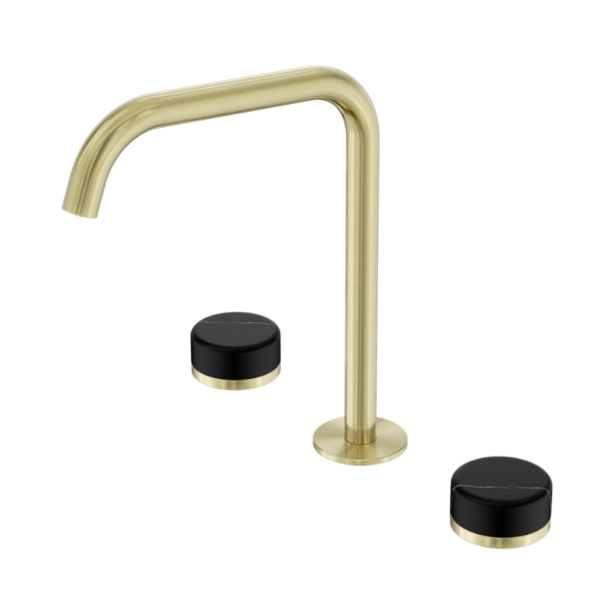 NERO SERENITY BATH/KITCHEN SET EDGE SPOUT WITH MARQUINA BLACK HANDLE 270MM BRUSHED GOLD
