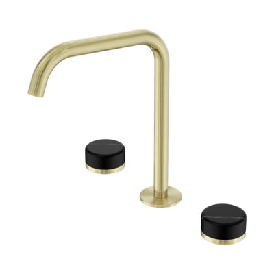 NERO SERENITY BATH/KITCHEN SET EDGE SPOUT WITH MARQUINA BLACK HANDLE 270MM BRUSHED GOLD