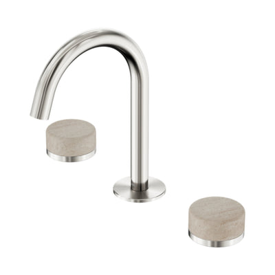 NERO SERENITY BASIN SET ARC SPOUT WITH ROME TRAVERTINE HANDLE 210MM BRUSHED NICKEL