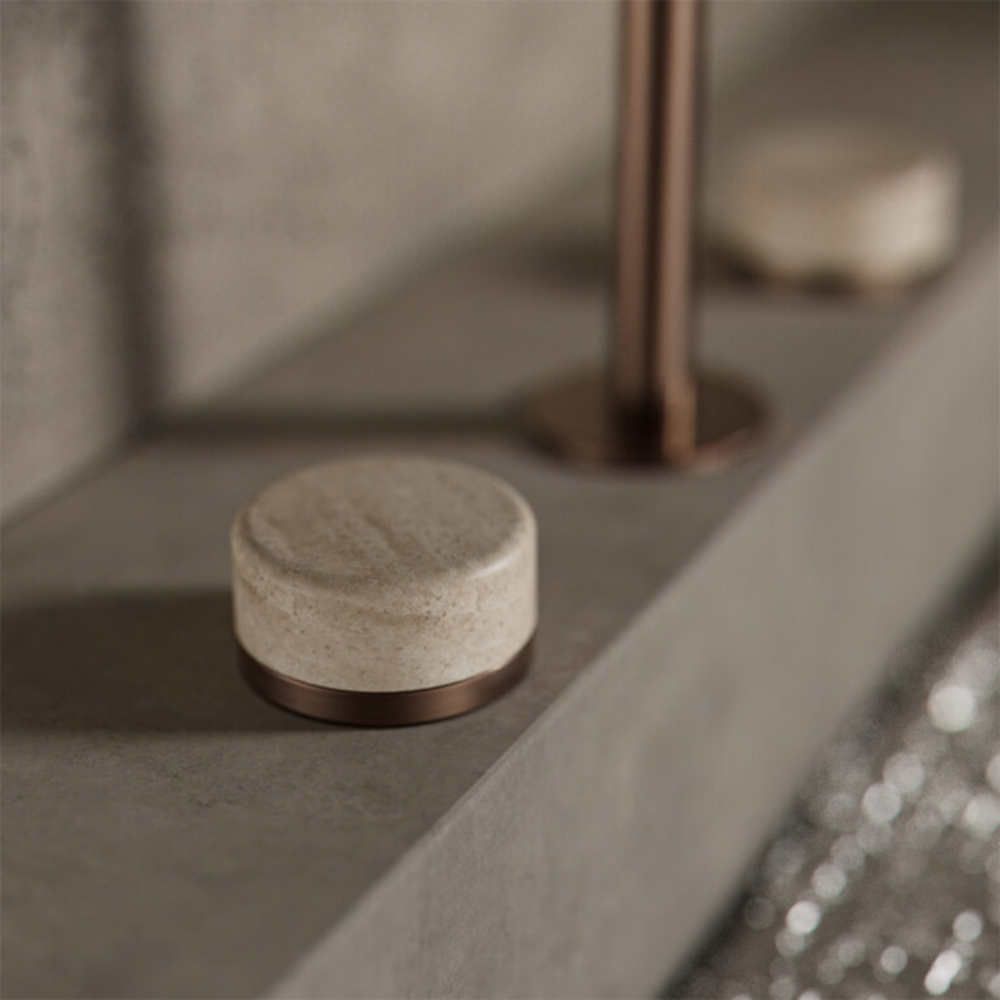 NERO SERENITY BASIN SET EDGE SPOUT WITH ROME TRAVERTINE HANDLE 210MM BRUSHED BRONZE