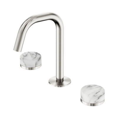 NERO SERENITY BASIN SET EDGE SPOUT WITH ARABESCATO CORCHIA HANDLE 210MM BRUSHED NICKEL