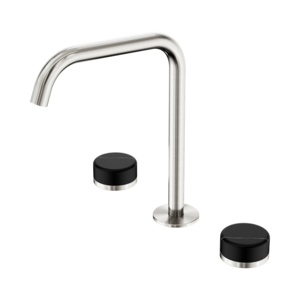 NERO SERENITY BATH/KITCHEN SET EDGE SPOUT WITH MARQUINA BLACK HANDLE 270MM BRUSHED NICKEL
