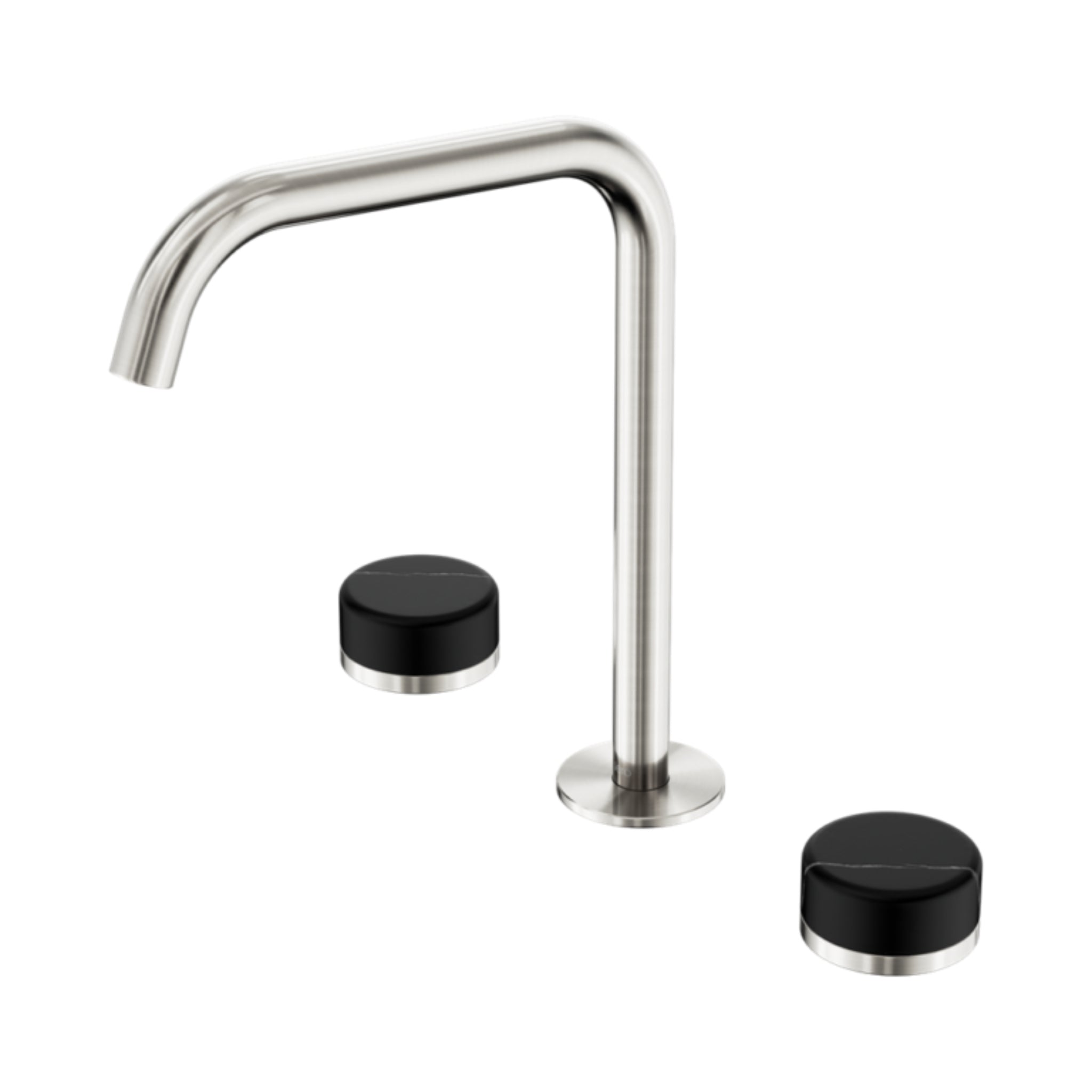 NERO SERENITY BATH/KITCHEN SET EDGE SPOUT WITH MARQUINA BLACK HANDLE 270MM BRUSHED NICKEL