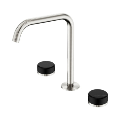 NERO SERENITY BATH/KITCHEN SET EDGE SPOUT WITH MARQUINA BLACK HANDLE 270MM BRUSHED NICKEL