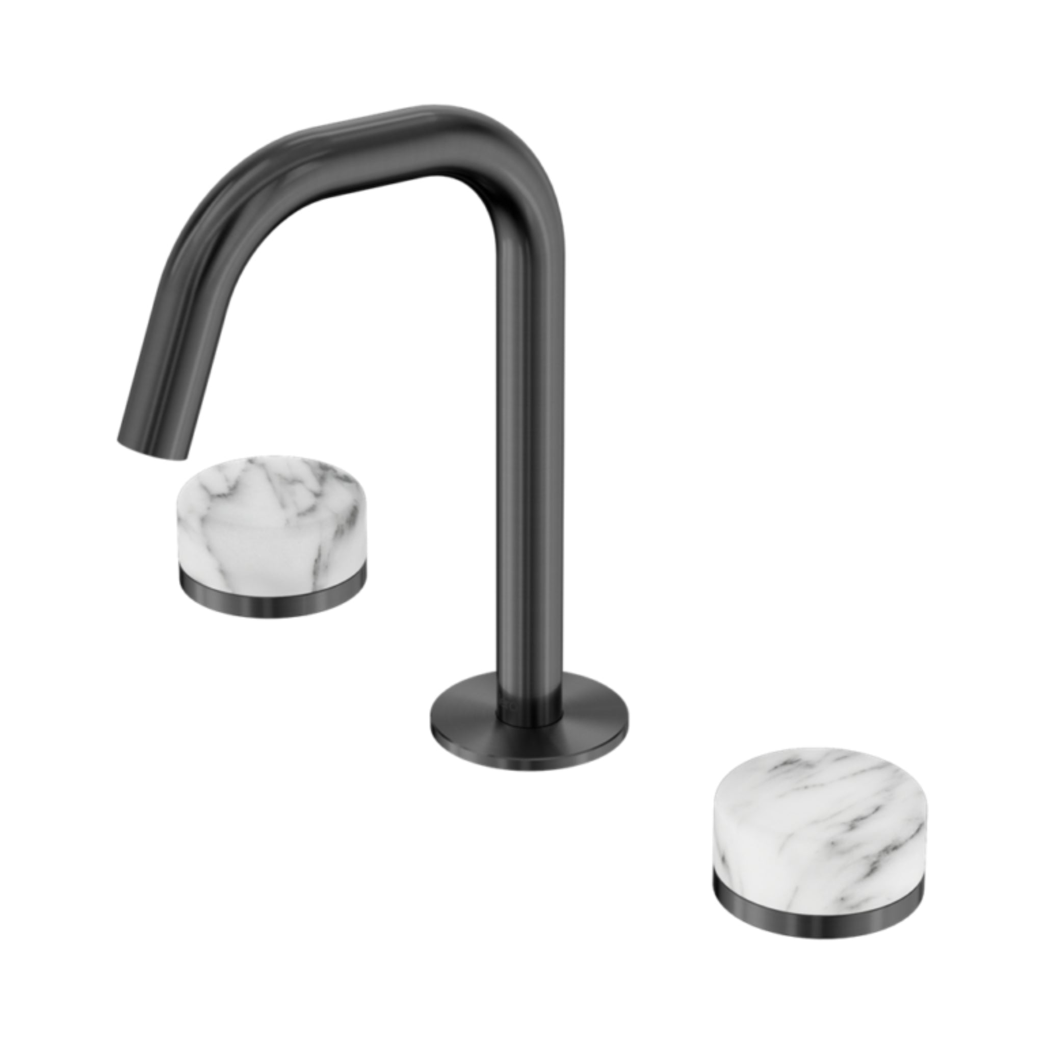 NERO SERENITY BASIN SET EDGE SPOUT WITH ARABESCATO CORCHIA HANDLE 210MM GUN METAL