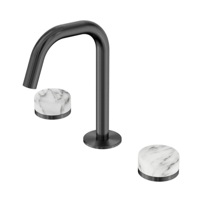 NERO SERENITY BASIN SET EDGE SPOUT WITH ARABESCATO CORCHIA HANDLE 210MM GUN METAL