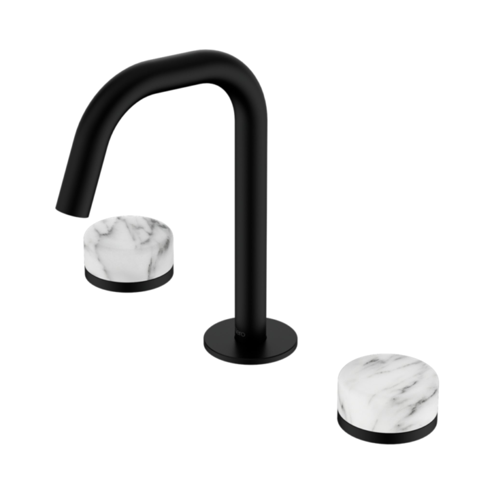 NERO SERENITY BASIN SET EDGE SPOUT WITH ARABESCATO CORCHIA HANDLE 210MM MATTE BLACK