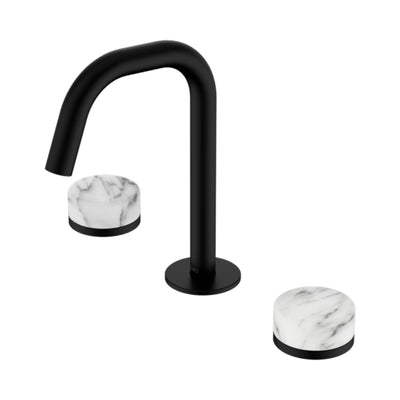 NERO SERENITY BASIN SET EDGE SPOUT WITH ARABESCATO CORCHIA HANDLE 210MM MATTE BLACK