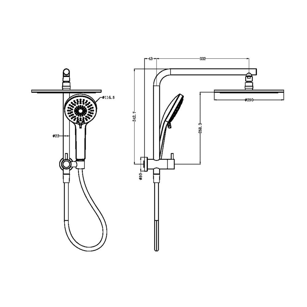 NERO MECCA 2 IN 1 TWIN SHOWER BRUSHED NICKEL