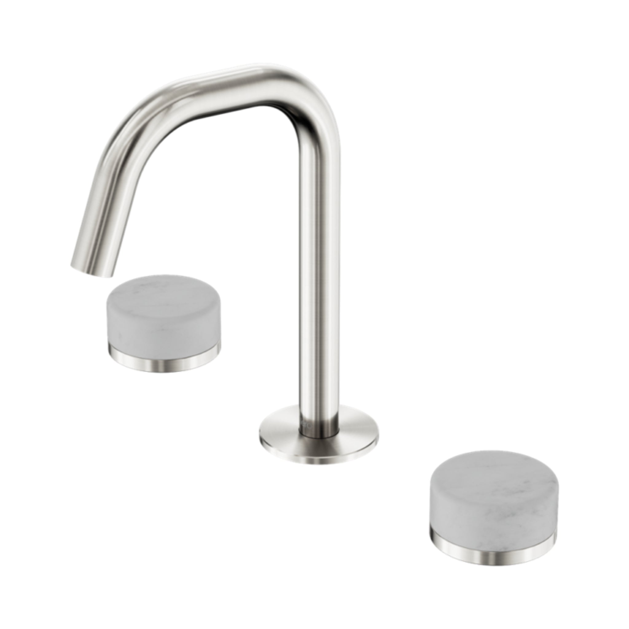 NERO SERENITY BASIN SET EDGE SPOUT WITH CARRARA HANDLE 210MM BRUSHED NICKEL