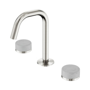 NERO SERENITY BASIN SET EDGE SPOUT WITH CARRARA HANDLE 210MM BRUSHED NICKEL