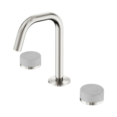 NERO SERENITY BASIN SET EDGE SPOUT WITH CARRARA HANDLE 210MM BRUSHED NICKEL