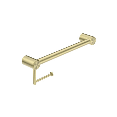 NERO MECCA CARE 32MM GRAB RAIL WITH TOILET ROLL HOLDER 450MM BRUSHED GOLD