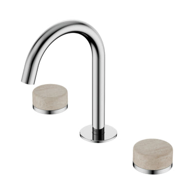 NERO SERENITY BASIN SET ARC SPOUT WITH ROME TRAVERTINE HANDLE 210MM CHROME
