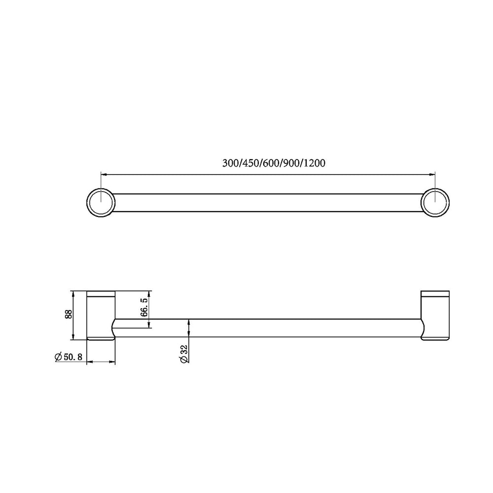 NERO MECCA CARE 32MM GRAB RAIL CHROME (AVAILABLE IN 300MM, 450MM, 600MM, 900MM AND 1200MM)